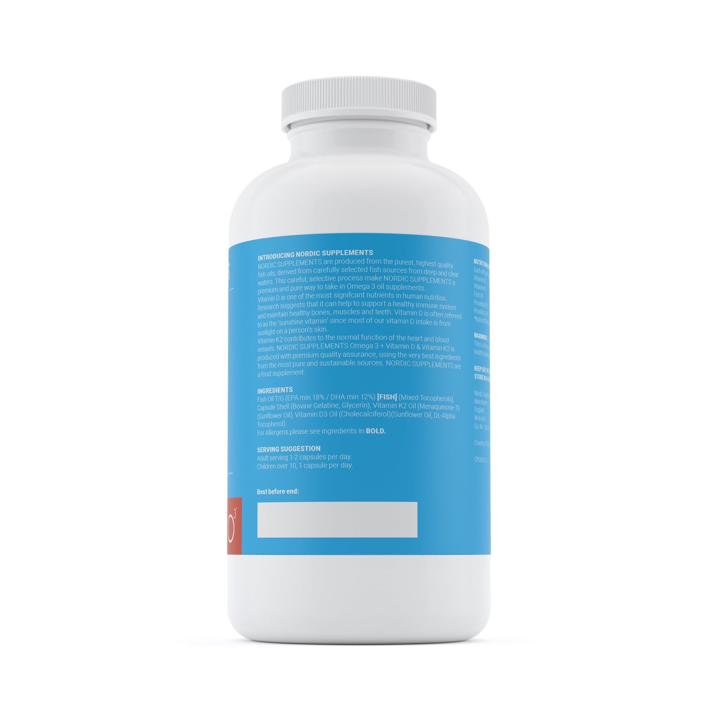 Nordic Supplements Omega 3 Fish Oil 1000mg with Vitamin D 4000iu and K2 100ug - 180 Capsules Supplements