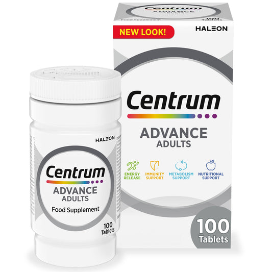 Centrum Advance Multivitamin Tablets for Men and Women, Vitamins with 24 Essential Nutrients, including Vitamin C, D, and Zinc, 100 ct (Packaging and Tablet colour may vary slightly)