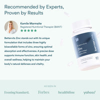 Bettervits Zinc Supplements for Men & Women | High Absorption Zinc Picolinate, Glycinate and Citrate 30mg | Immune and Skin Support - High Strength | 60 Capsules