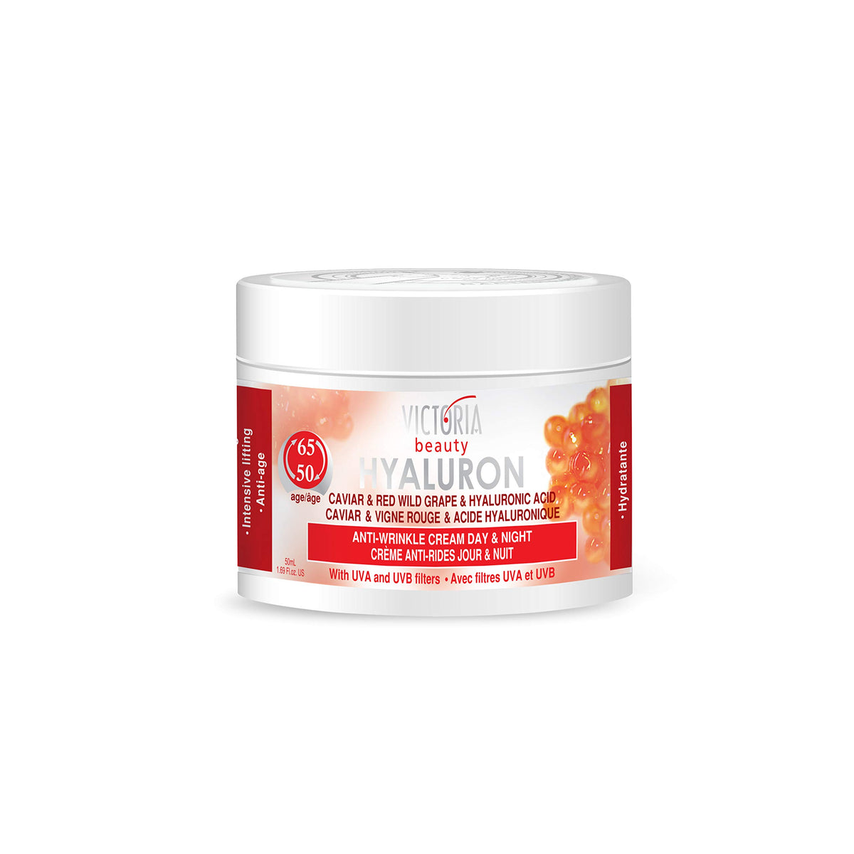 Victoria Beauty Face Cream for Mature Skin (Age 50-65) - Day and Night Anti-Aging Anti Wrinkle Moisturiser with Hyaluronic Acid, Retinol, Vitamin E and Caviar - UVA/UVB Filter,50ml