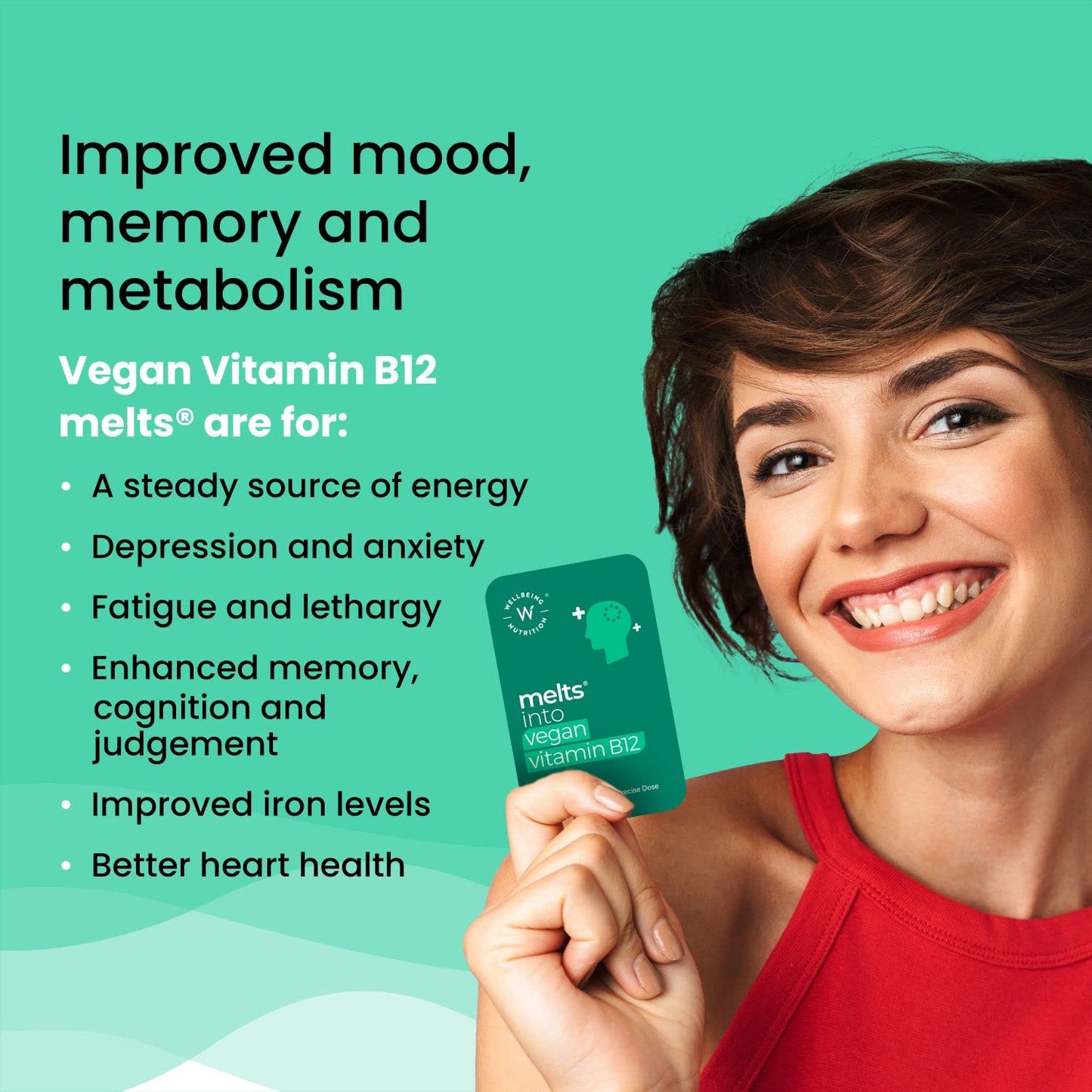 Wellbeing Nutrition Melts Vegan Vitamin B12 Supplements for Men & Women | Memory Booster and Brain, Heart & Nervous System Support with B12, Folate, Brahmi & CurcuWIN | 30 Oral Thin Strips