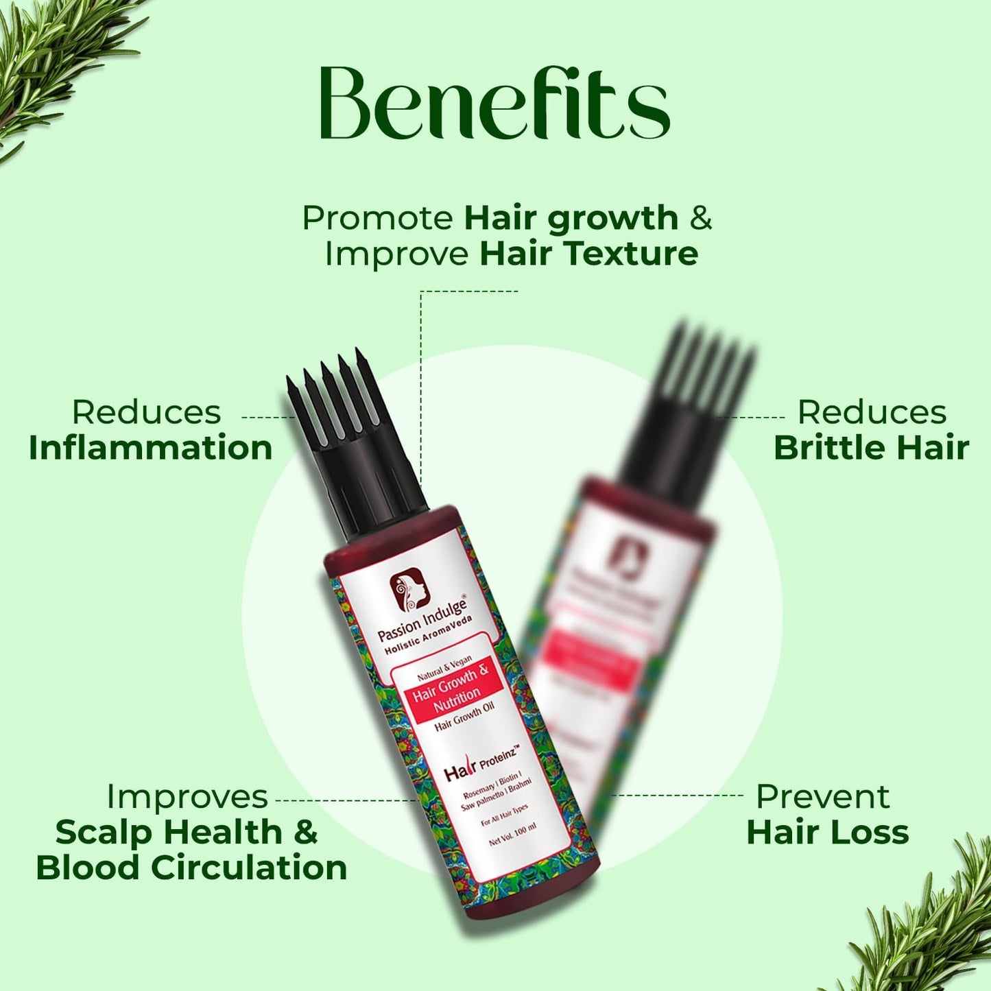 Passion Indulge Hair Proteinz Rosemary Hair Growth Oil with Biotin | Reduce Hair Fall & Hair Breakge - 100 ml | Suitable for all type Hair