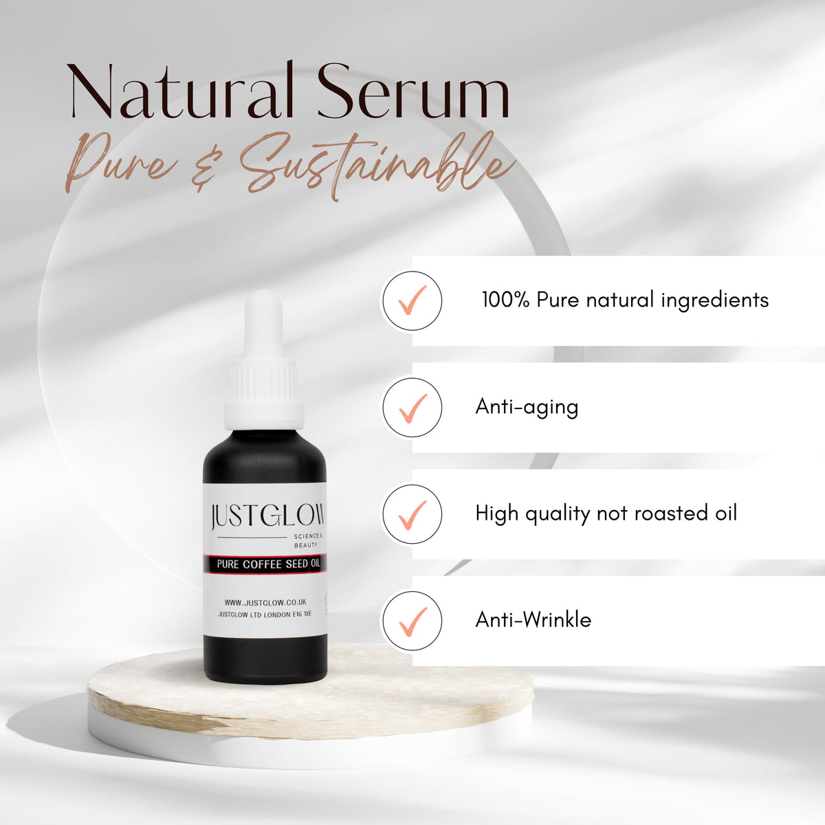 JustGlow Pure Coffee Oil 50ml Hydrating Face Serum for Women – Natural Face Moisturiser, Collagen Booster, and Glow Serum All-in-One Skincare Set for Dry and Oily Skin