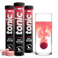 Tonic Health Rest and Recovery Effervescent Tablets - 300mg Elemental Magnesium, Ashwagandha, Lemon Balm - No Sugar, Magnesium Glycinate - Relax and Recharge, Calming Cherry 60 Count