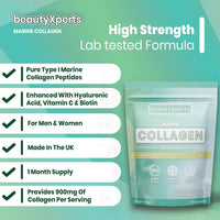 BeautyXperts Marine Collagen Capsules | with Biotin, Hyaluronic Acid & Vitamin C | High Strength Pure Collagen Peptides Supplements for Women and Men | 60 Capsules (Not Tablets or Powder)