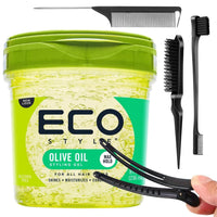Neneh Tayyiba Styling Gel Bundle – Eco Styler Gel & Edge Control Set | Perfect Curl & Slick Back Hair Gel for Women | 3pc Brush + 2 Duck Bill Clips | Aloe Vera Organic Hold for Curly Hair, Braids & Edges