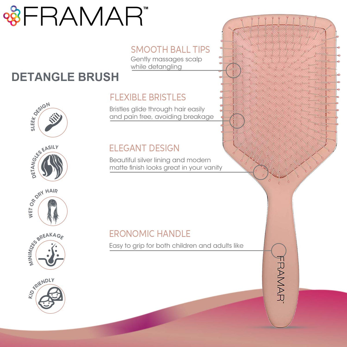 FRAMAR Paddle Brush for Thick Hair – Hairbrushes for Women, Detangle HairBrush Women, Curly Hair Brush Detangler, Brush for Curly Hair, Detangle Wet Hair Brush Detangler