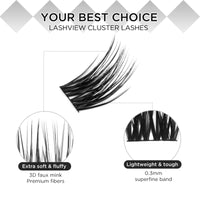 LASHVIEW Cluster Lashes,DIY Eyelash Extension 3D Extended Natural Look Reusable Glue Bonded Black Super Thin Band 24 Lash Clusters(0.07 12mm Black Band-CRISS CROSS)