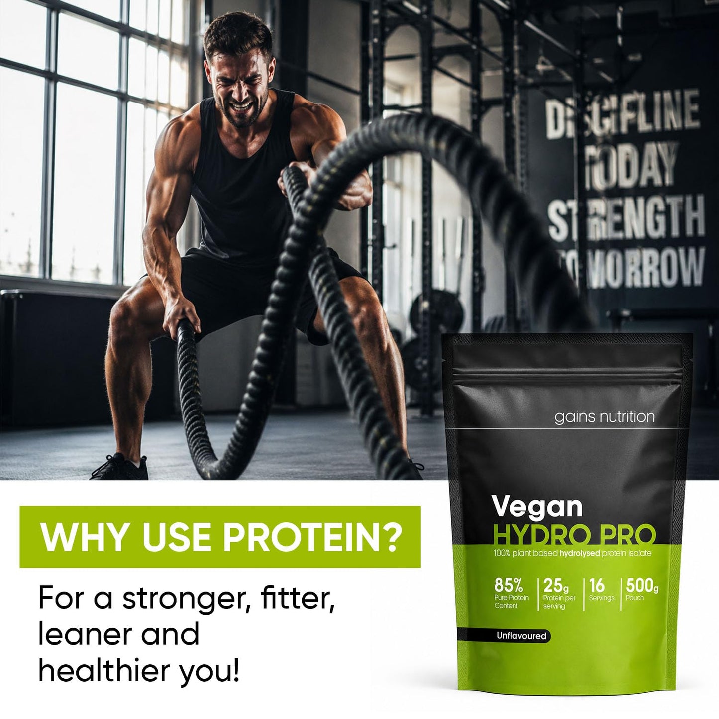 Gains Nutrition GN Vegan Hydro Pro Hydrolysed Protein Powder | 500g Unflavoured Pea - Hydrolysed Plant Based Protein-Powder | 25g per Serving | Pea-Protein Isolate | Non-GMO & Unsweetened
