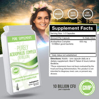 Pure Food Supplements Probiotic Acidophilus Capsules 10 billion for Women and Men 120 Capsules High CFU count Targeted strains Time-released delivery | Vegetarian & Vegan Friendly