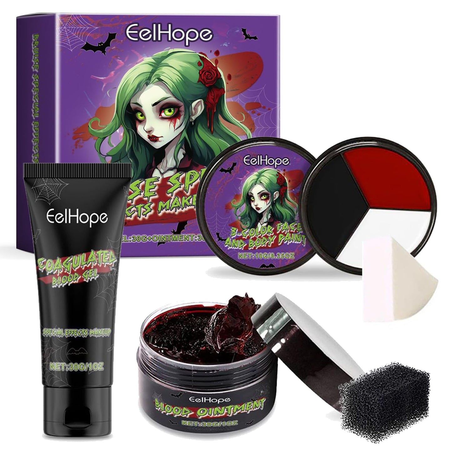 EONFAVE Halloween SFX Makeup Kit - Realistic Vampire Makeup - Fake Blood Makeup Kit - Special Effect Makeup Paint With Sponges, Scar Wax, Body Painting Palette for Halloween Cosplay Zombie Vampire