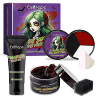 EONFAVE Halloween SFX Makeup Kit - Realistic Vampire Makeup - Fake Blood Makeup Kit - Special Effect Makeup Paint With Sponges, Scar Wax, Body Painting Palette for Halloween Cosplay Zombie Vampire