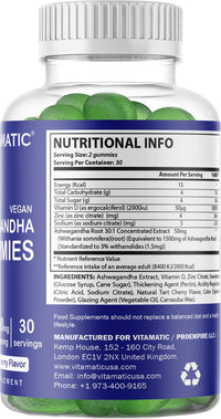 Vitamatic Ashwagandha Gummies 1500mg per Serving - 60 Vegan Gummies - 3% Withanolides