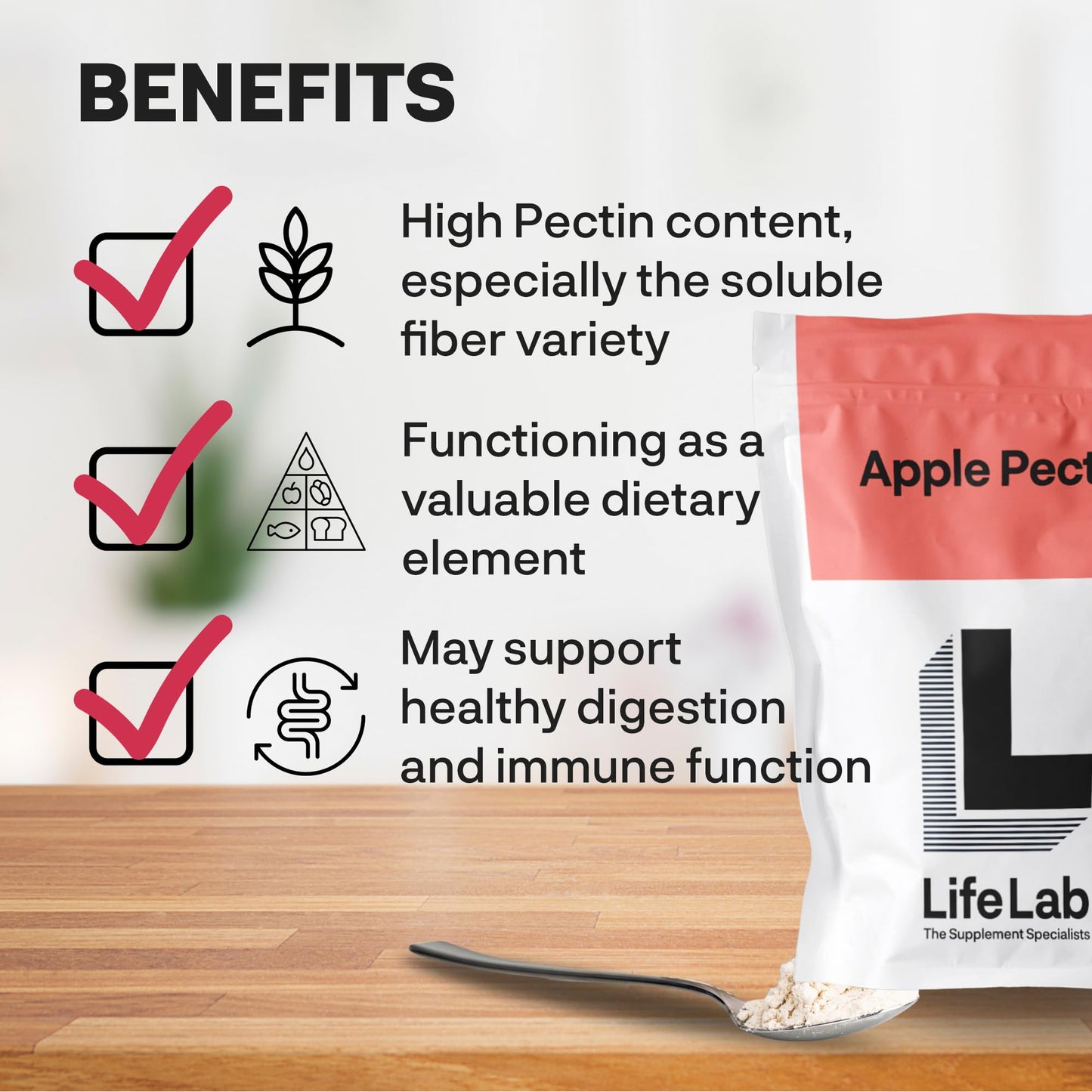 Blackburn Distributions LifeLab Supplements Apple Pectin Powder, 100g - High Fiber Source, Digestive Support, Immune Boost - May Helps to Nourish Your Body Naturally