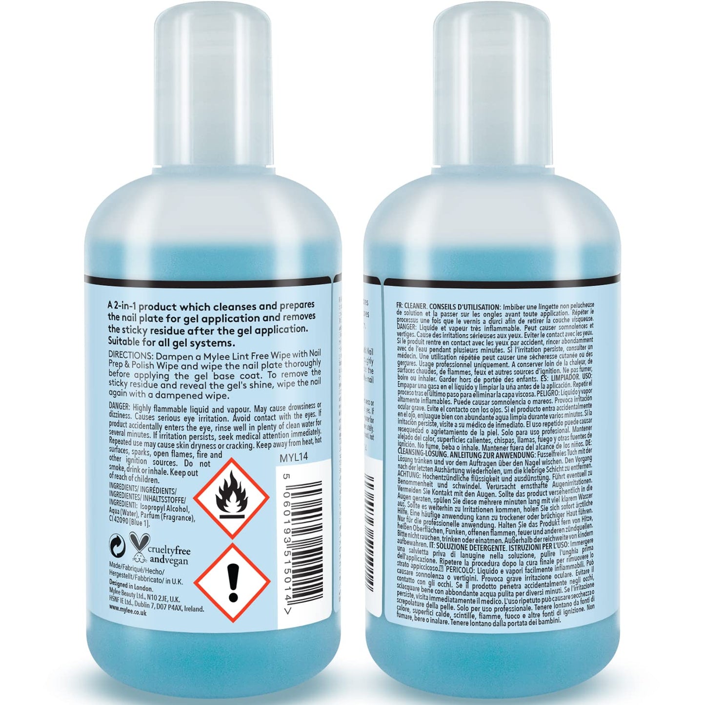 Mylee Nail Gel Polish Prep Wipe + Remover Cleanser UV LED Manicure Acetone 2x250ml by Mylee