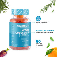 Omega 3 Gummies - Vegan - 1 Month Supply – Supports Heart, Brain & Eye Health - Vegan & Vegetarian - Chewable Omega 3 6 9 – Sustainable Plant Based Alternative to Fish Oil - Made by Novomins