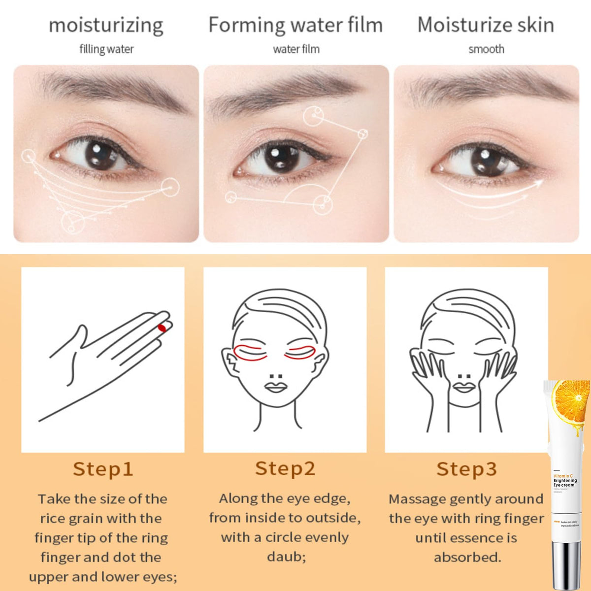 HAORQEE Vitamin C Eye Cream for Dark Circles Puffy Eyes, Brightening Hydrating