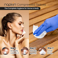 100pcs Compressed Cotton Wipes Tablets - Plastic-Free, Portable & Disposable Coin Wipes for Travel, Beauty, Salon, and Sports by Napkin Home