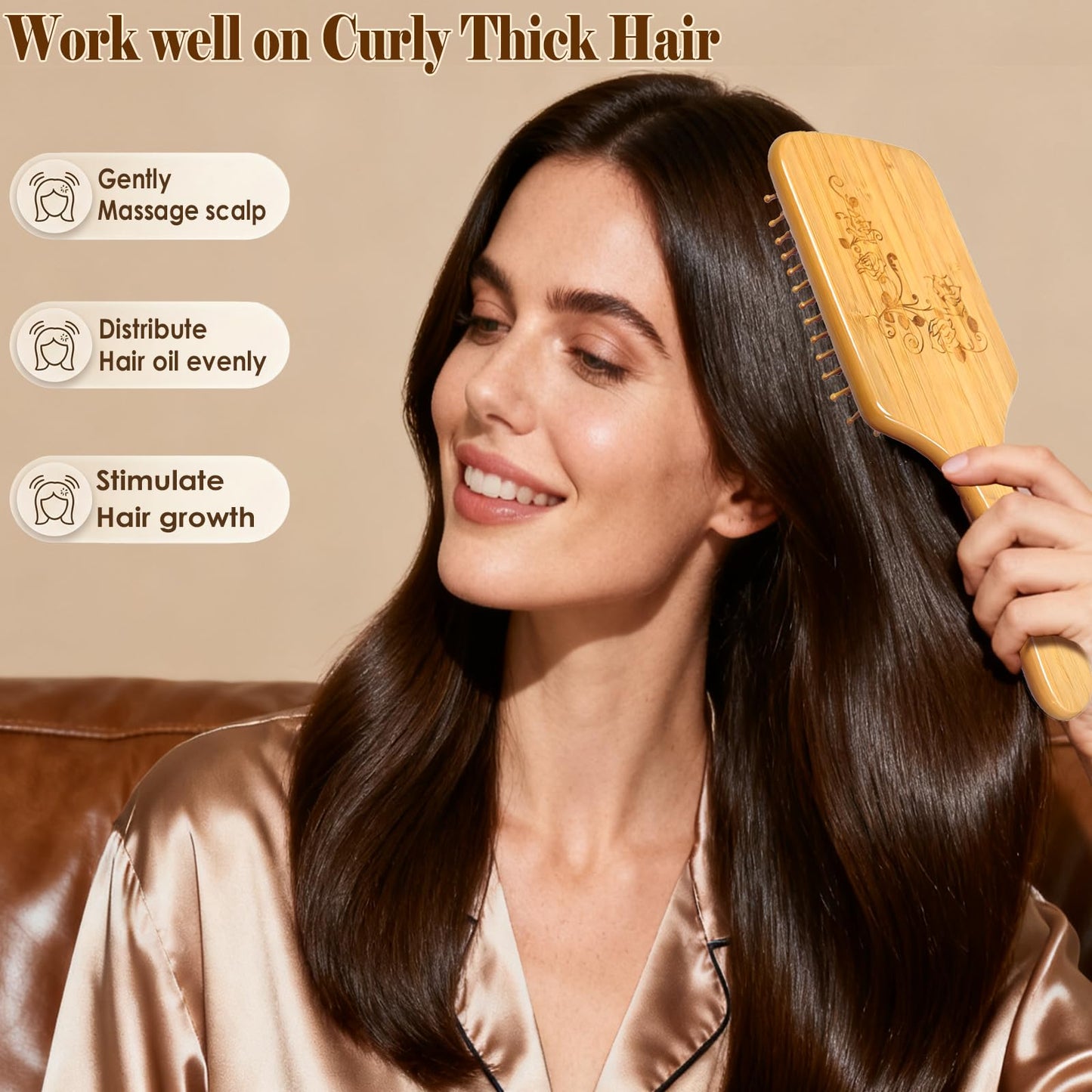 Sofmild Hair Brush, Eco-Friendly Natural Wooden Bamboo Paddle Hairbrush for Long Short Curly Thick Thin Hair for Men Women Kids, Massaging Scalp, Reducing Tangle & Hair Breakage, Promoting Hair Growth