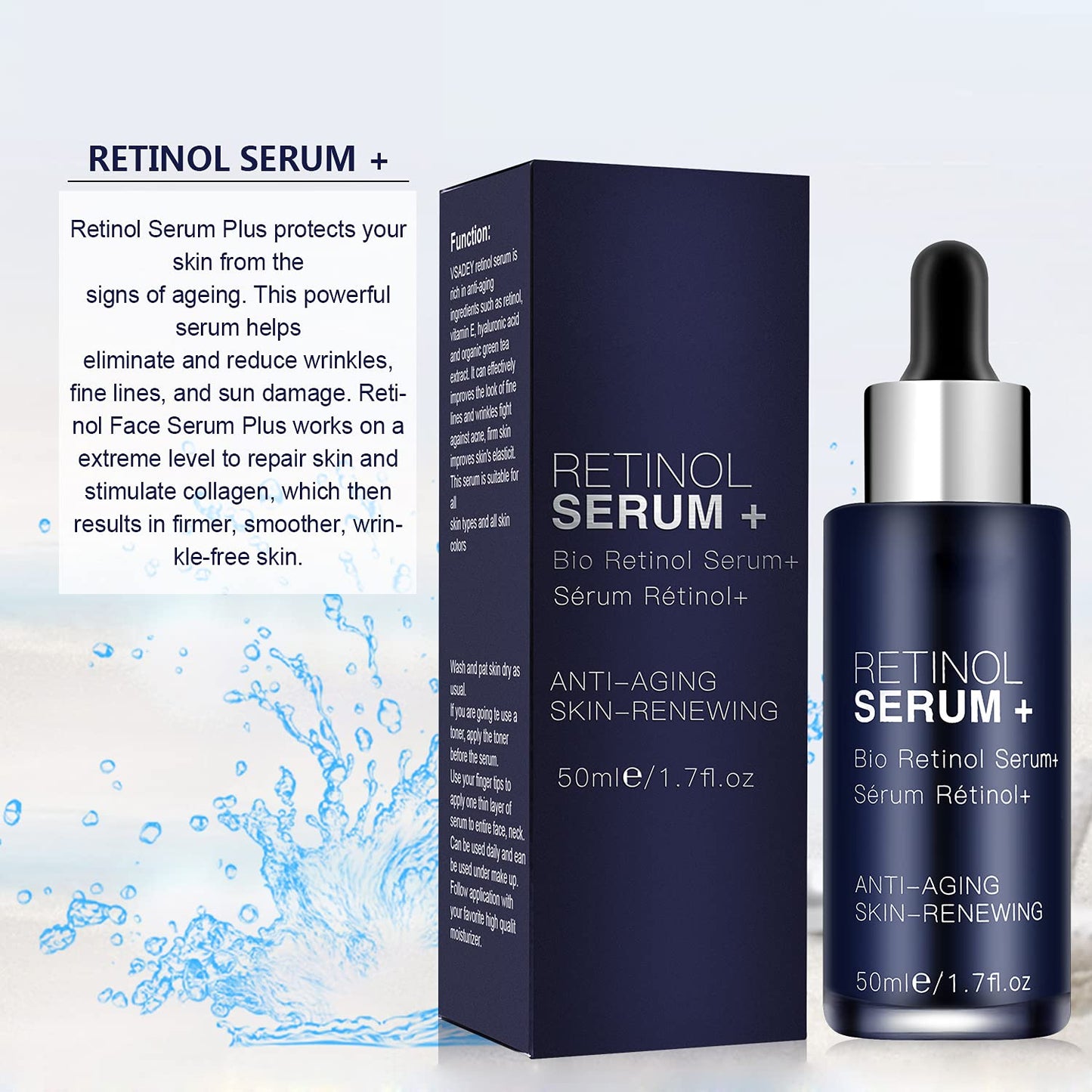 Aeshory Retinol Serum for Face/Neck/Eyes 50ml, High Strength with 5% Retinol, 30% Vitamin C, Vitamin E & Hyaluronic Acid - Anti Aging Facial Serum for Moisturizing, Fine Line, Skin Repair