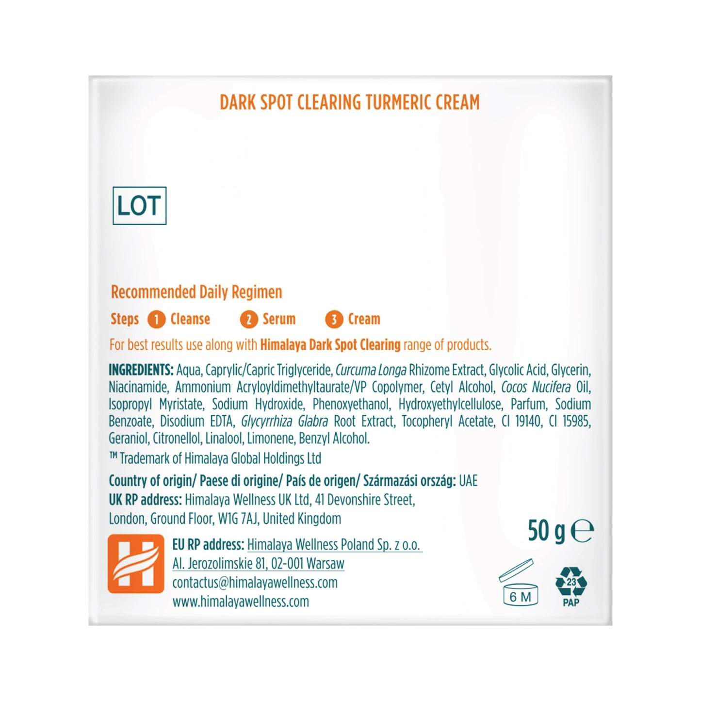 Himalaya Dark Spot Clearing Turmeric Cream |Visibly Reduces Dark Spots in 1 Week – 50g