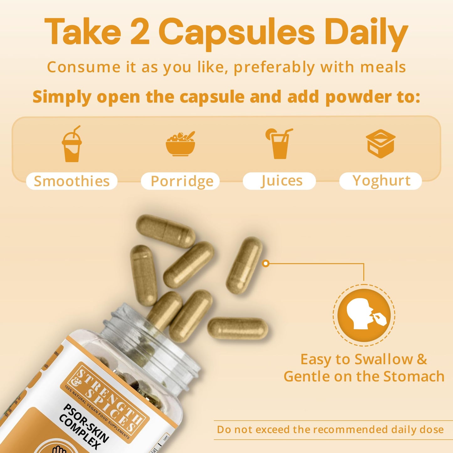STRENGTH & SPICES100% Natural Vegan Food Supplements Strength & Spices Psoriasis Relief Skin Care Supplements, Immune System Booster with 31 Powerful Ingredients and Amino Acids, Soothes Red, Flaky Skin, 1000 mg, 60 Vegan Capsules
