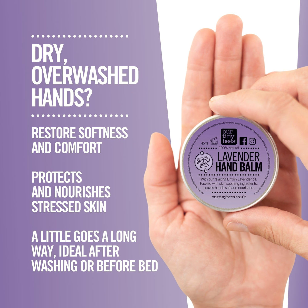 Our Tiny Bees Lavender Hand Balm 45ml – Skin softening, calming and healing. Natural Hand Balm with British Lavender