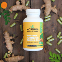 Moringa Mantra Moringa Oleifera Powder & Turmeric Root Powder with Black Pepper 120 Vegan Capsules, Gluten Free, Non - GMO