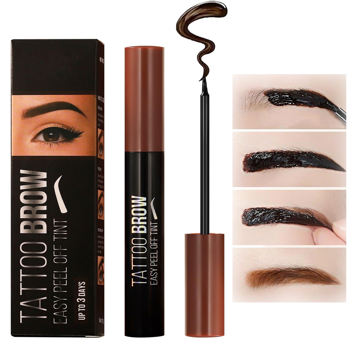 SHEBEEDO Peel Off Eyebrow Gel, Tattoo Brow Peel Off Eyebrow Gel Tint, Semi-Permanent Colour Eyebrow Dye,Lasts Up To 3 Days,Waterproof Brow Tint Peel Off For Eye Makeup,Fuller & Defined Looking Brows(Black)