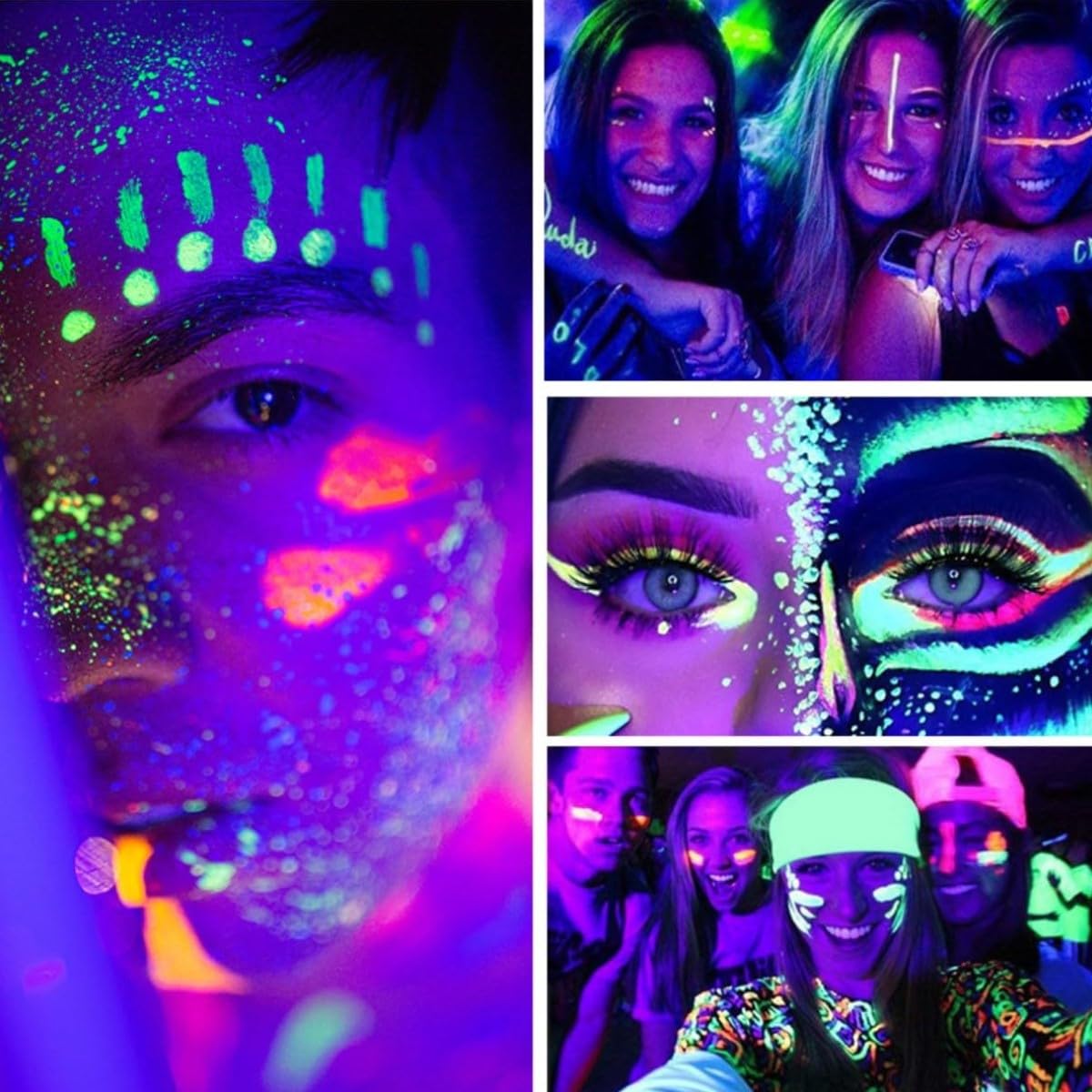 KARLOR UV face paint, 12 neon make-up paint fluorescent body paint black light neon face painting UV face paint body painting glow in UV light UV glow party Halloween oil-based