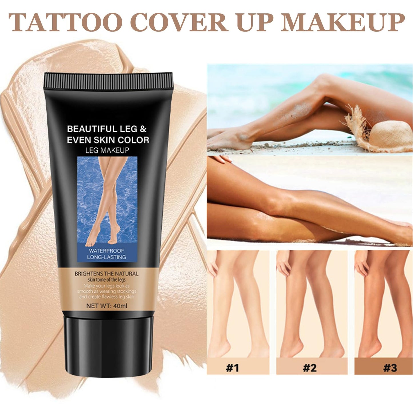 HERBENJOY Leg Makeup, Body Coverage Perfector Waterproof Long Lasting No Transfer Tattoo Cover Up Makeup To Cover Veins, Leg and Body Concealer for Mature Skin, Brightens The Natural Skin, #02 Medium