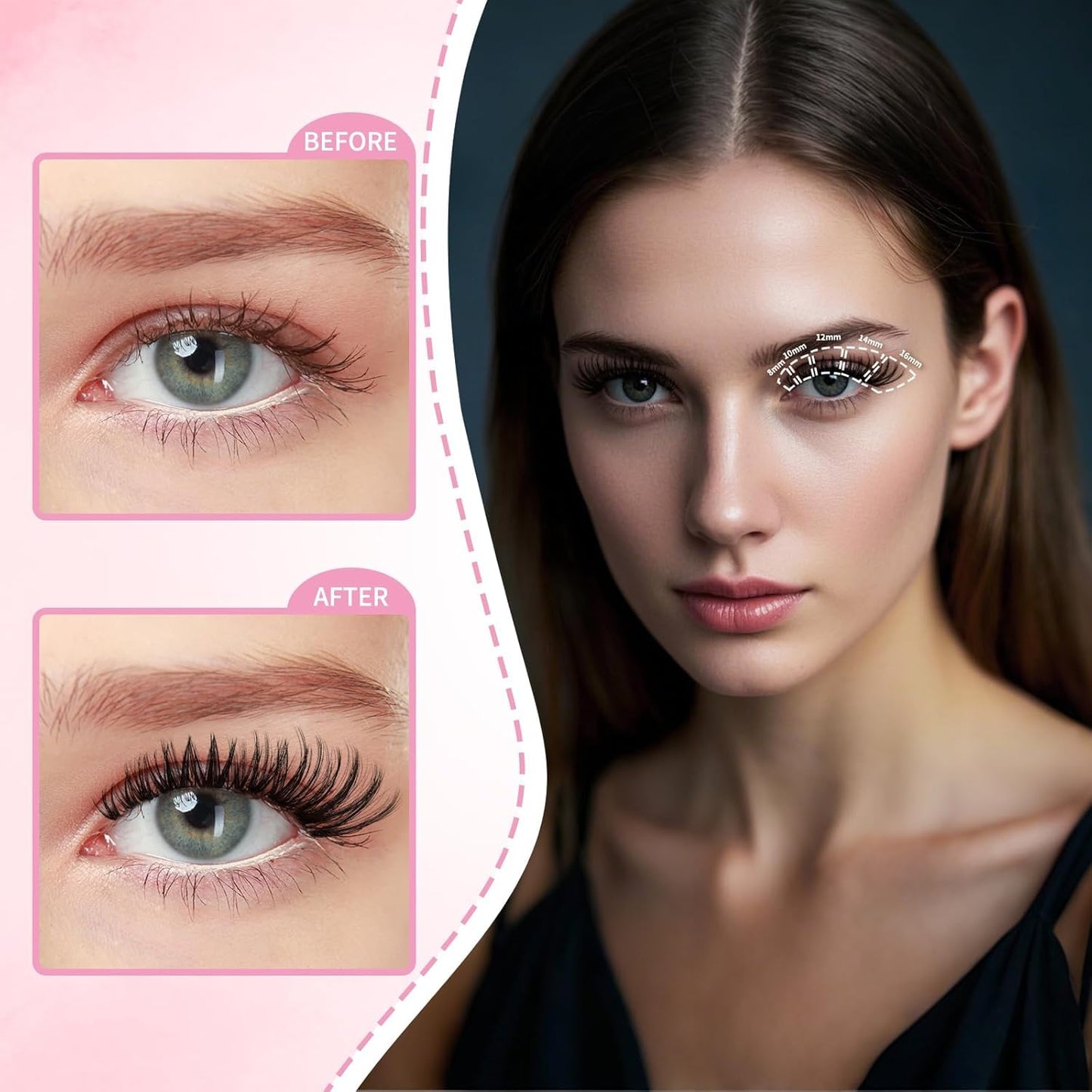 UCOOLME uCoolMe Flora Lash Clusters Kit 8-18mm Hybrid Volume Wispy Eyelash Clusters Kit D Curl - WideSpan 0.05mm Ultra-Thin Black Band