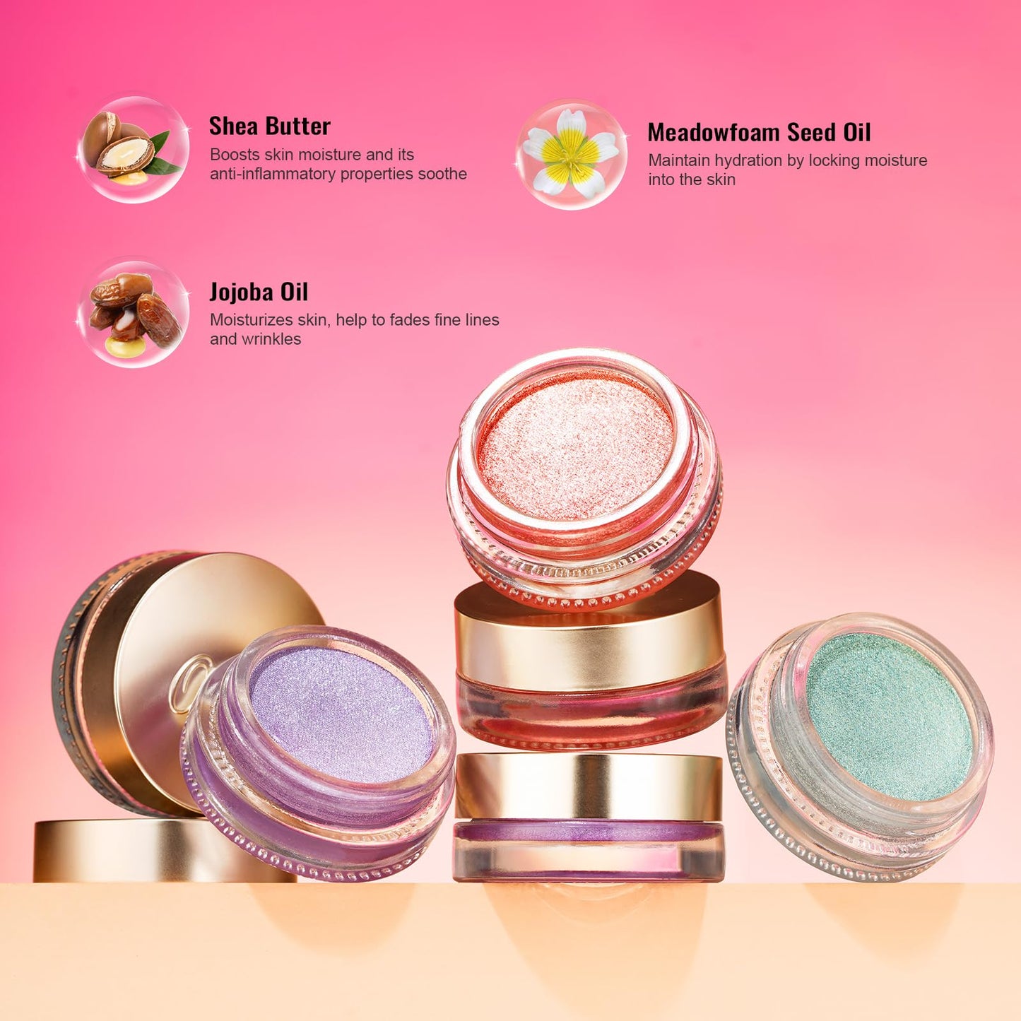 OULAC Cream Eyeshadow, Glitter Pink Eyeshadow, Holds Makeup For 12 Hours +, Waterproof and Sweatproof, Crease Resistant, Vegan | 06g, Pink Lady (09)