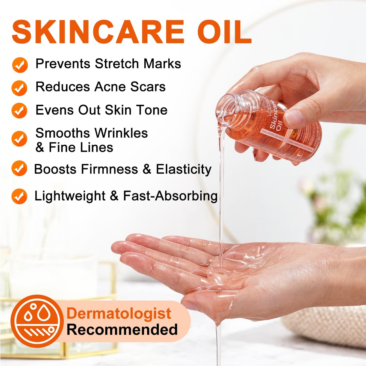 Tamiodfo Skincare Body Oil, Serum for Scars and Stretchmarks, Face Moisturizer Dry Skin, Non-Greasy, Dermatologist Recommended, Non-Comedogenic, For All Skin Types, with Vitamin A, E