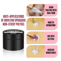 NOVO OVO Upgraded NON-STICKY Polygel Solution Procedure Set, White and Pink non-sticky Poly Gel, Dual-Ended Nail Pen, Extra Slim Nail File, Easy to Use Together with Toe or Hand Nail Dual Forms