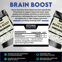 OZUNA NUTRITION Nootropic Brain Boost Supplement | Supports Cognitive Function, Energy Levels, Focus & Memory Function | Clear Brain Fog | with Ashwagandha & Chamomile | 60 Capsules