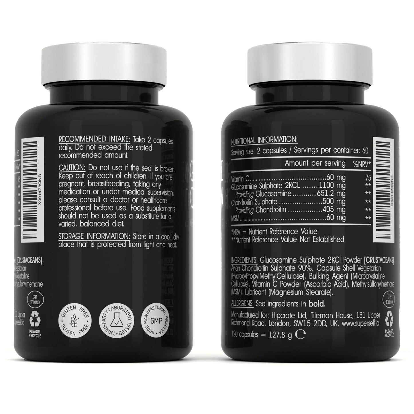 SuperSelf Glucosamine and Chondroitin High Strength - Glucosamine Sulphate with Chondroitin, MSM & Vitamin C - 120 Capsules - 1720mg Glucosamine Complex - Combination Joint Care Supplements for Men & Women