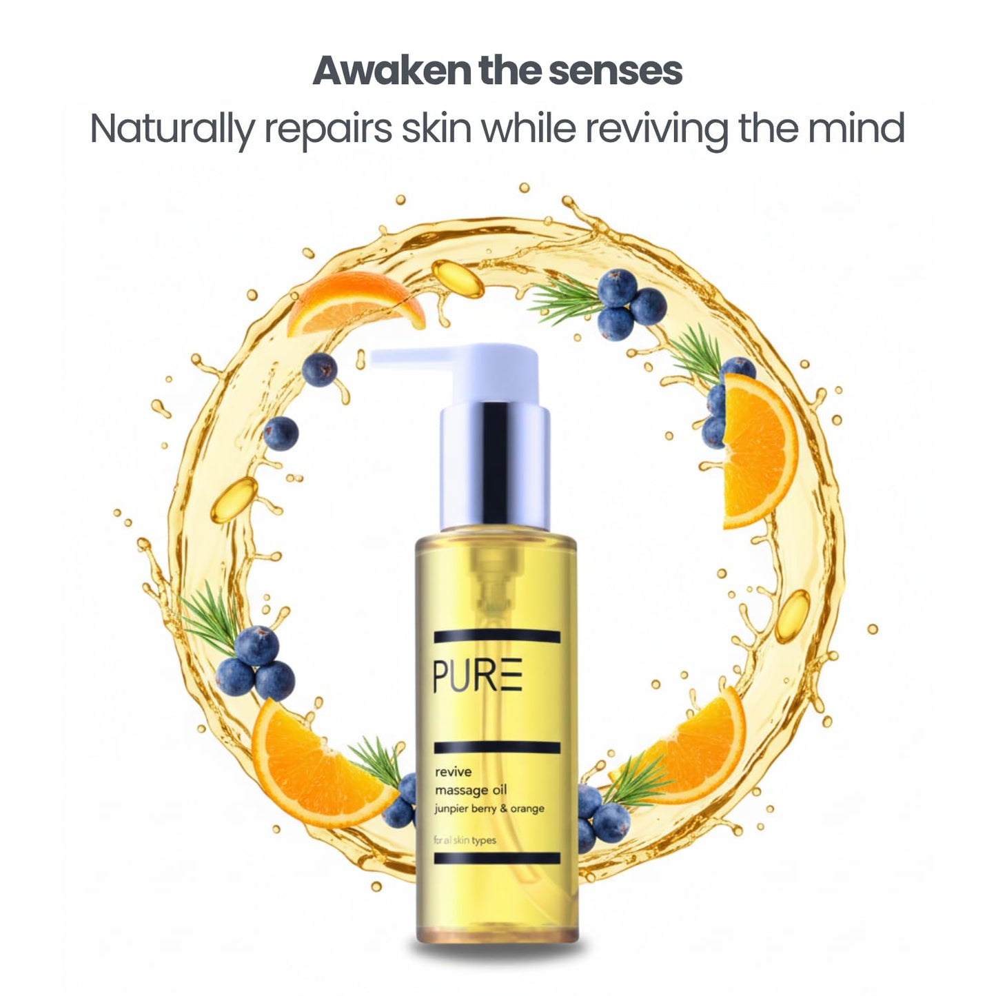 Pure Uplifting Bath, Body & Massage Oil – Aromatherapy Blend with Sweet Orange, Juniper, Grapefruit & Peppermint – Energises Body & Mind – 100% Natural & Vegan – 100ml by PURE Spa Skincare