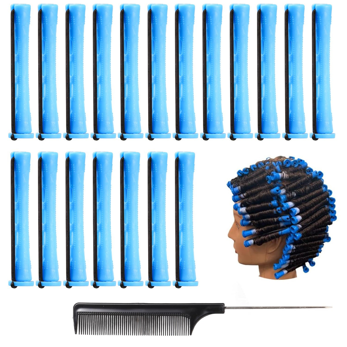 Arcjunys Perm Rods Kit 0.35 Inch for Short Hair - 24Pcs Hair Curlers With Steel Tail Comb for Hairdressing Styling Supplies