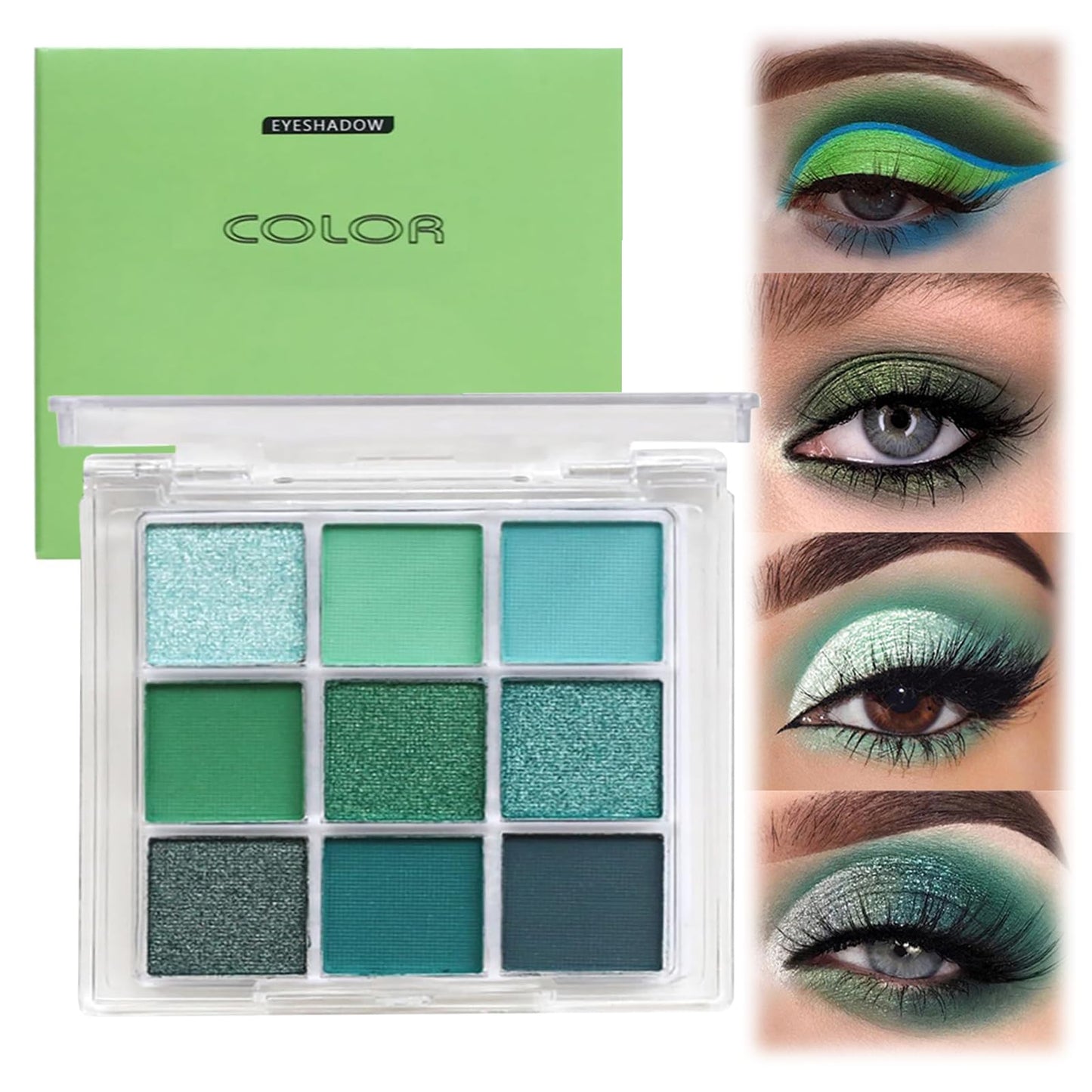 KKwoter Green Eyeshadow Glitter Green Eyeshadow Glitter Forest Emerald Green Christmas Makeup Palette - 9 Shades of Waterproof, Long-Lasting, Pressed Pigmented Eyeshadows