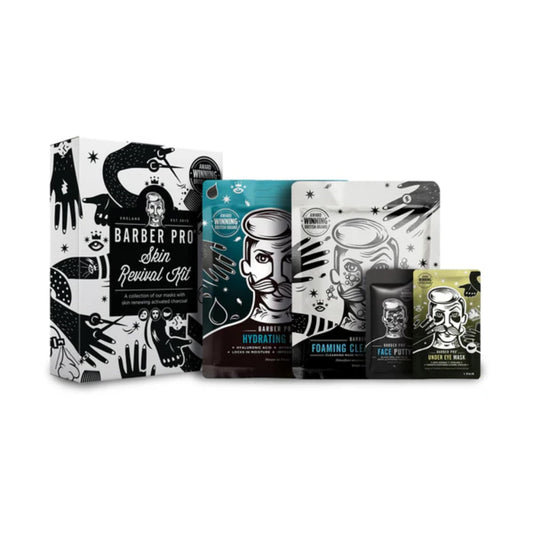 BeautyPro BARBER PRO Skin Revival Mens Pamper Kit 4-in-1 Under Eye Mask Peel Off Putty & 2 Face Masks Rejuvinate Hydrate Soothe Tired Eyes Cleanse Pores Multi Award Winning Brand
