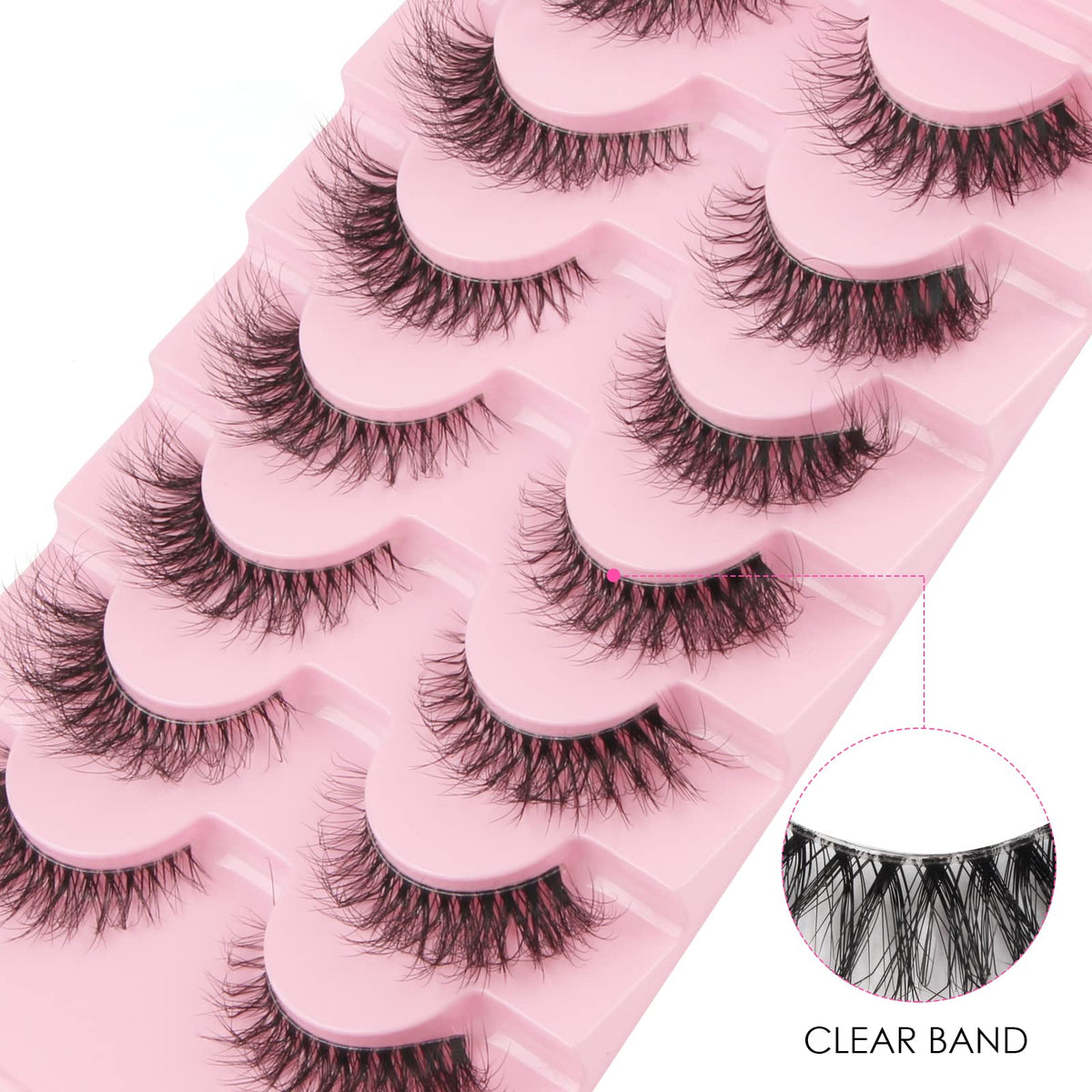Glowing Win False Eyelashes with Glue 7 Pairs Lashes Fluffy Natural Cat Eye