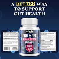 Joiavvy 300 Billion CFU Probiotics & Prebiotics Culture Complex for Gut Health, High Strength 12 Multi Strains, Added 3 Prebiotics, Digestive Probiotics Supplement for Men & Women, 120 Vegan Capsules