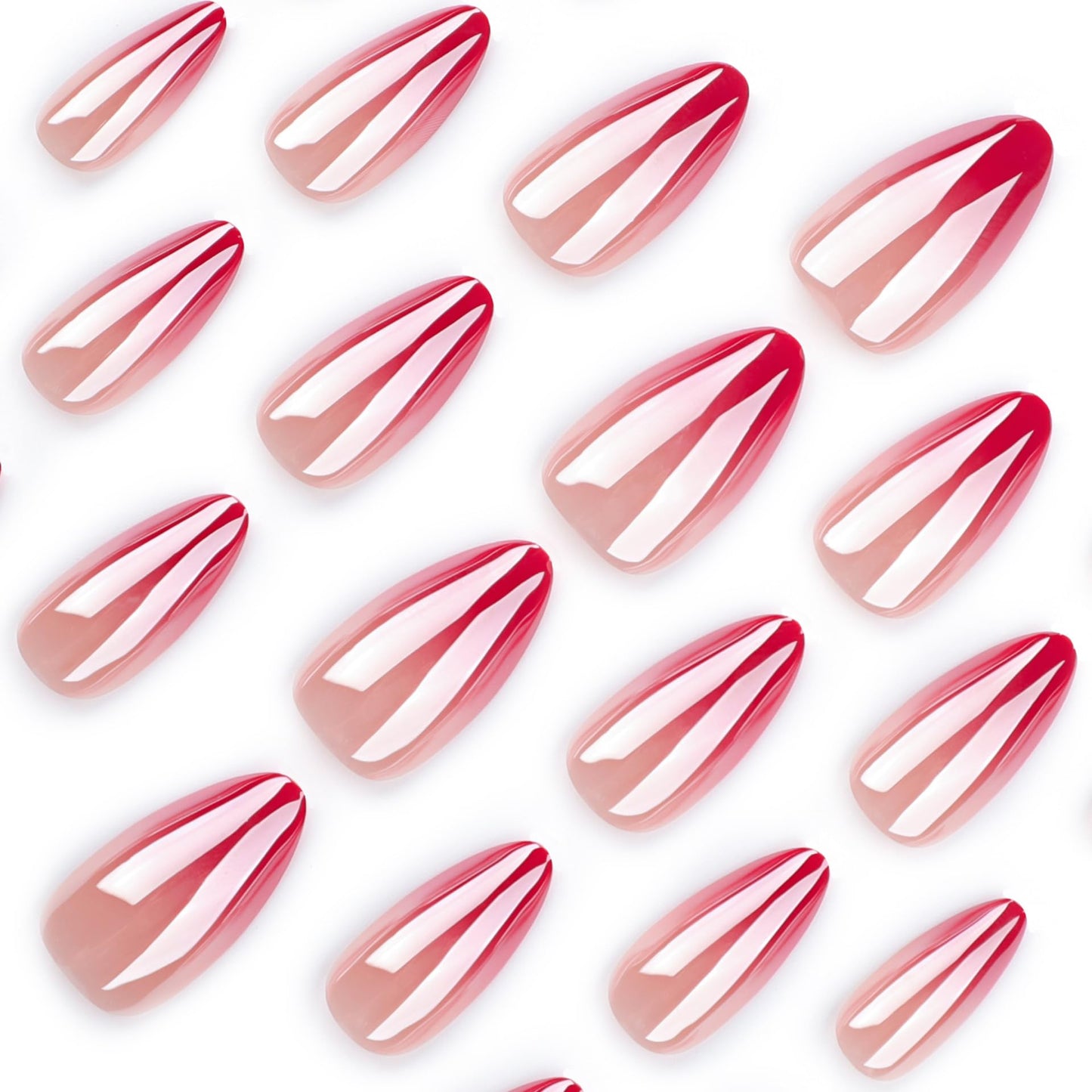 Chrome French False Nails Almond, SXVME Chrome Red Press On Nails Medium, Gradient Red Glazed Gel Fake Nails Press on, Cute Glitter Acrylic Nails Medium Stiletto, Stick on Nails for Women Daily Wear