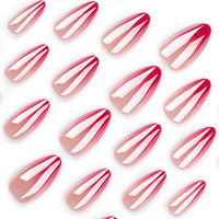 Chrome French False Nails Almond, SXVME Chrome Red Press On Nails Medium, Gradient Red Glazed Gel Fake Nails Press on, Cute Glitter Acrylic Nails Medium Stiletto, Stick on Nails for Women Daily Wear