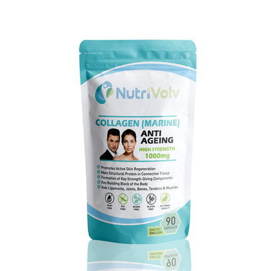 Nutrivolv Collagen Marine (1000mg) Supplement for Skin , Anti Ageing, Tissue, Joints, Bones & Muscles | 90 Multivitamin Capsules