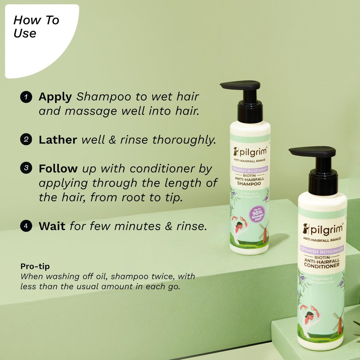 Pilgrim Spanish Rosemary & Biotin Anti-Hairfall Shampoo and Conditioner (200ml x 2)