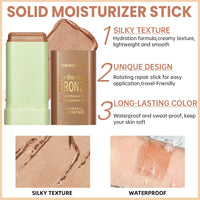 Noerrors Cream Contour Bronzer Stick for Cheeks Tint, Multi-Use Highlighter Blush Makeup Stick, Natural Glow Solid Moisture Blendable On-the-Go Shimmer Illuminator for Face Body Eyeshadow #02