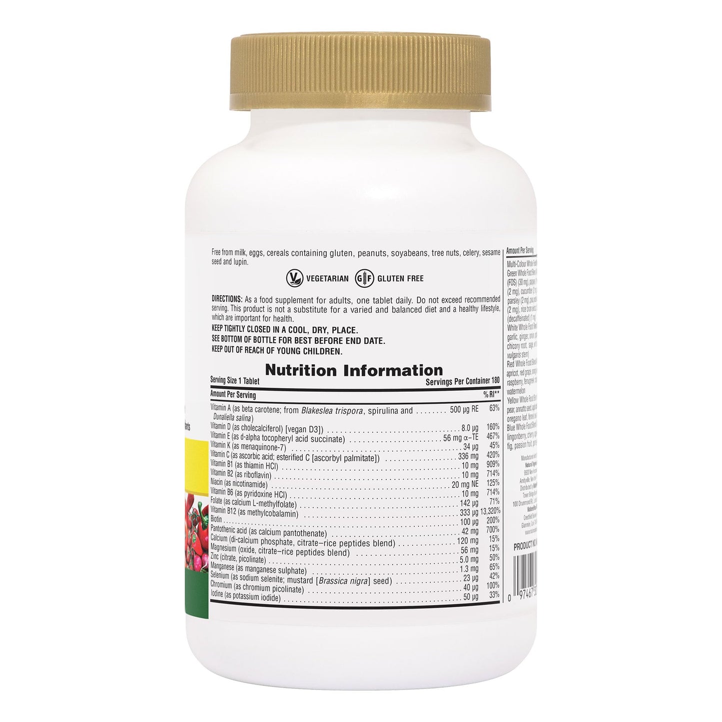 NaturesPlus Source of Life Gold Tablets - Whole Food Multivitamin for Men and Women, Energy Booster, Immune Support - Vegetarian, Gluten Free - 180 Tablets