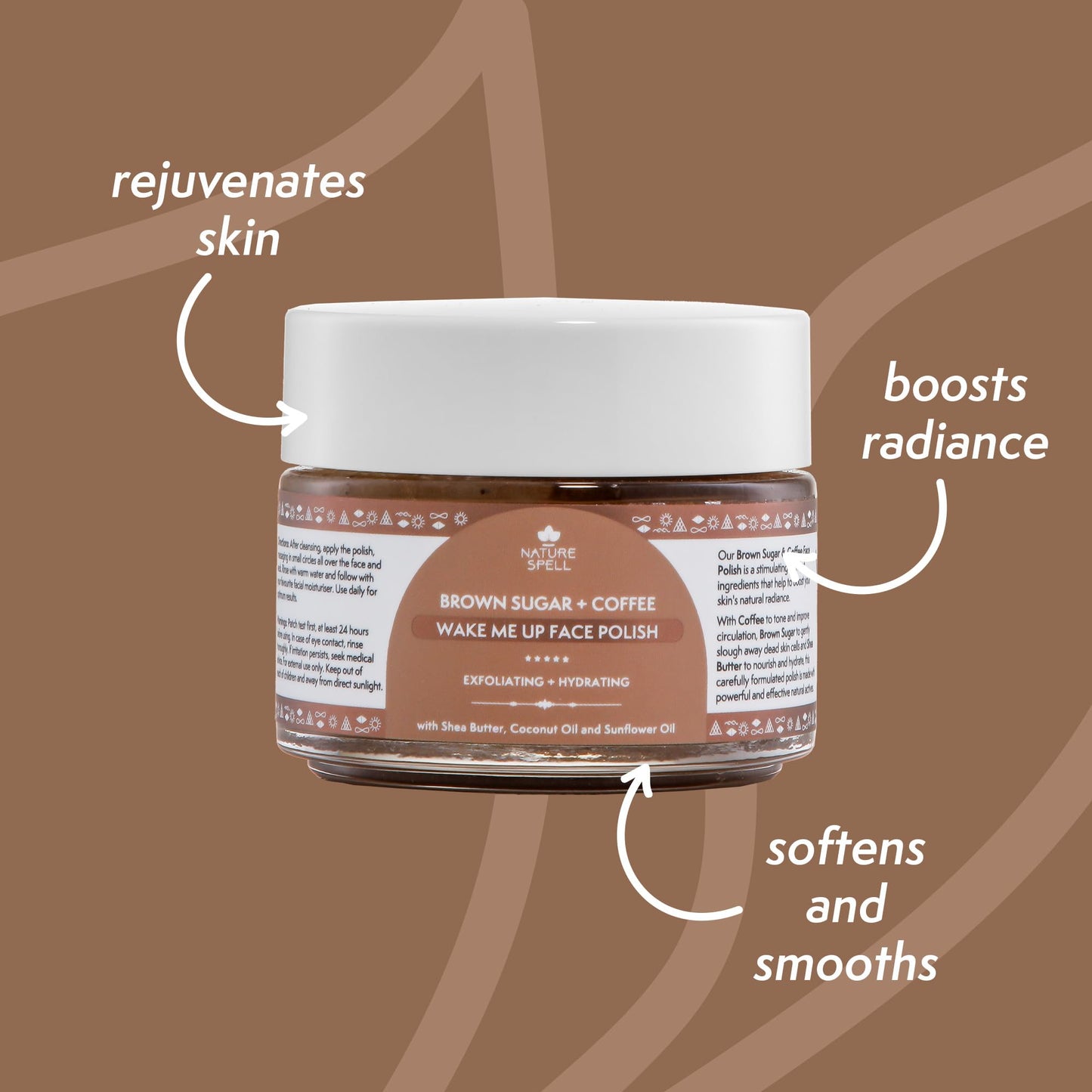 Nature Spell Brown Sugar & Coffee Exfoliating Face Scrub, Gently Refines Skin Texture & Calms, Vegan, 100ml
